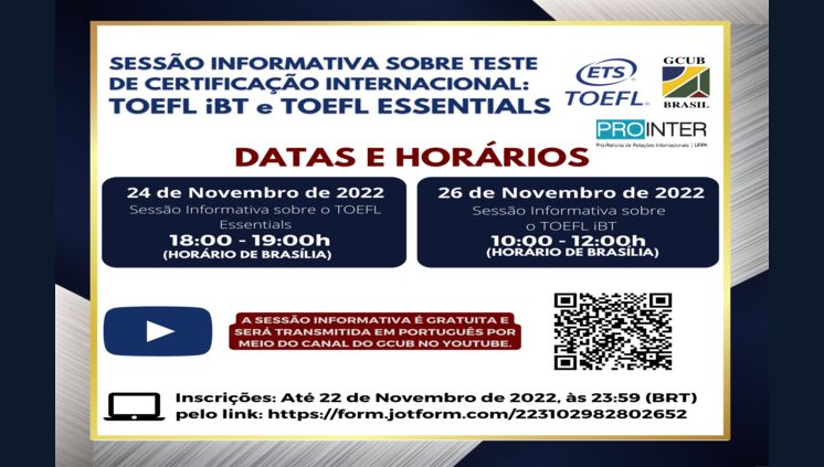 Inscrições abertas para sessões informativas sobre os exames TOEFL Essentials e TOEFL iBT