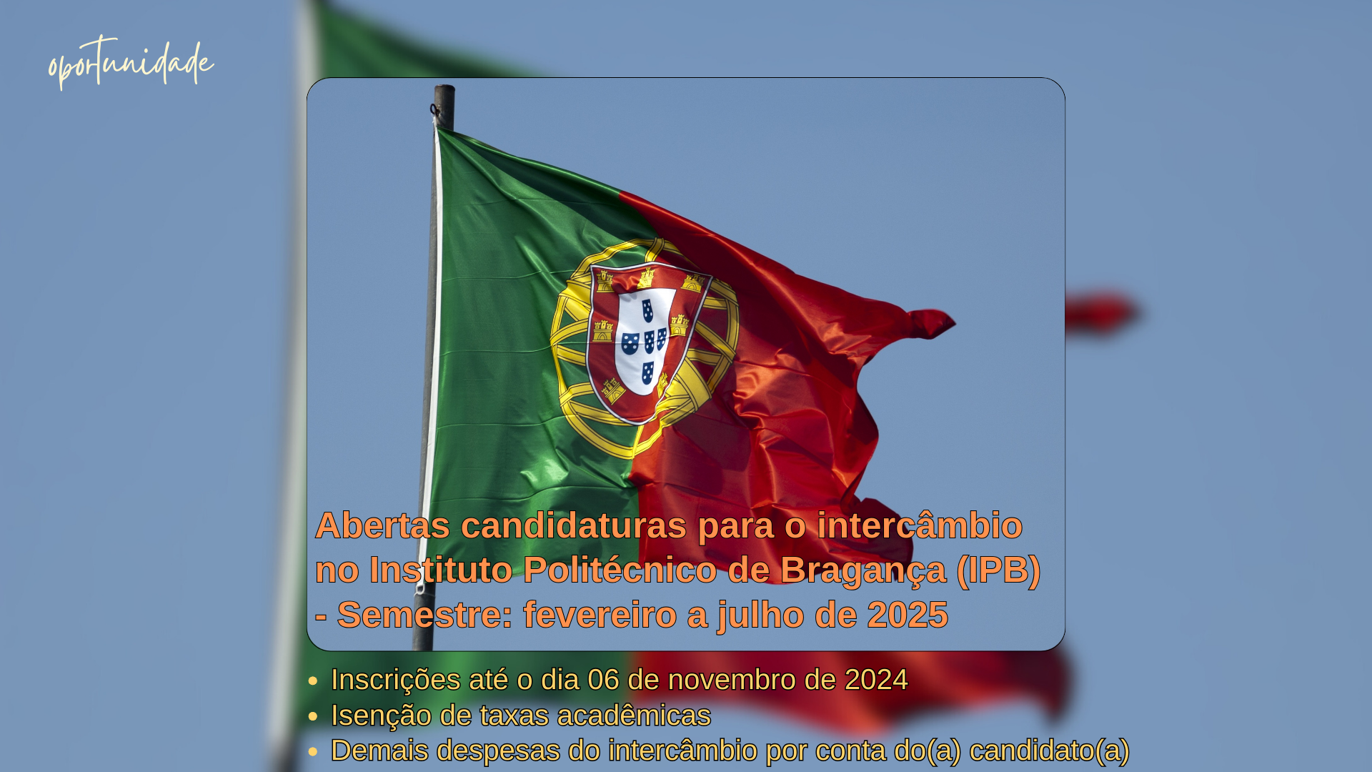 Abertas Candidaturas para Mobilidade Internacional no IPB - Portugal - semestre de fevereiro a julho/2025