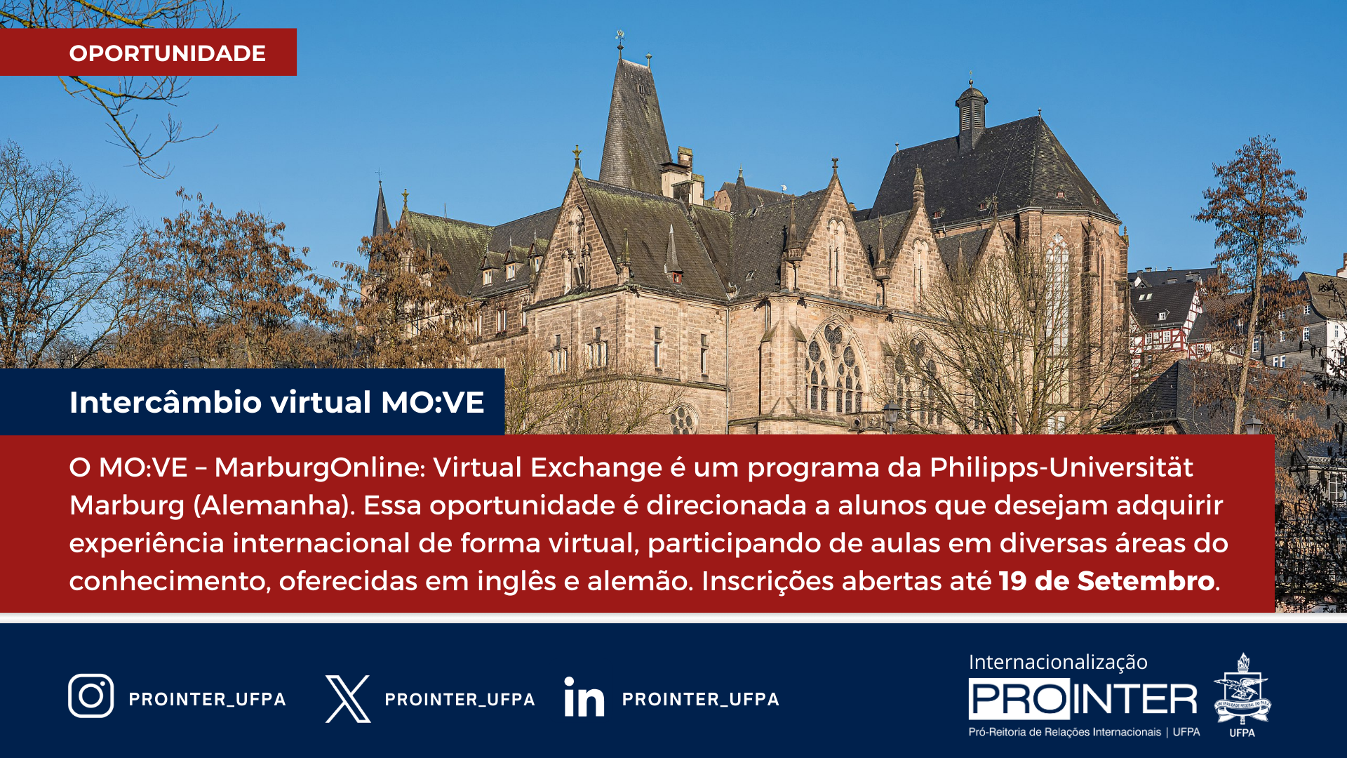 Oportunidade de Intercâmbio Virtual Internacional – Universidade de Marburg (Alemanha)