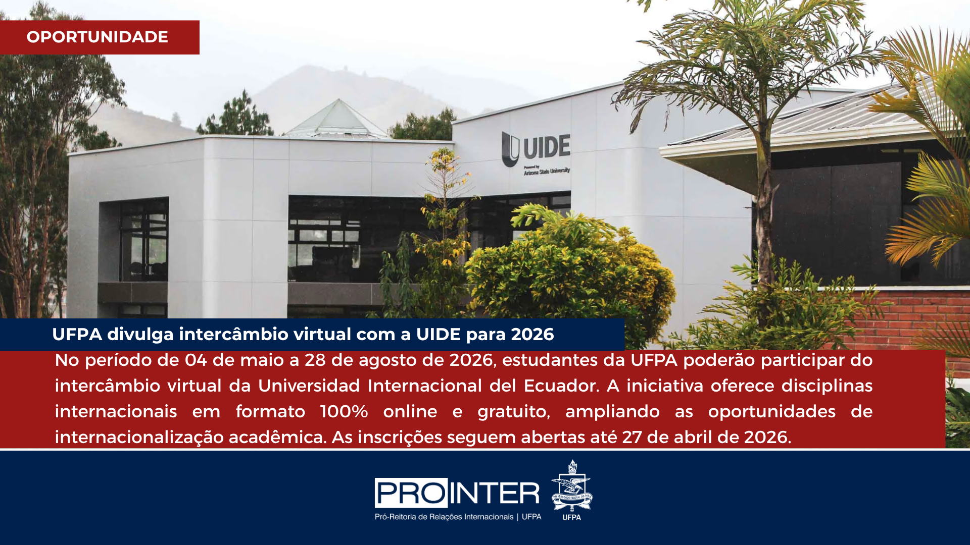 Intercâmbio virtual gratuito com a Universidad Internacional del Ecuador (UIDE)
