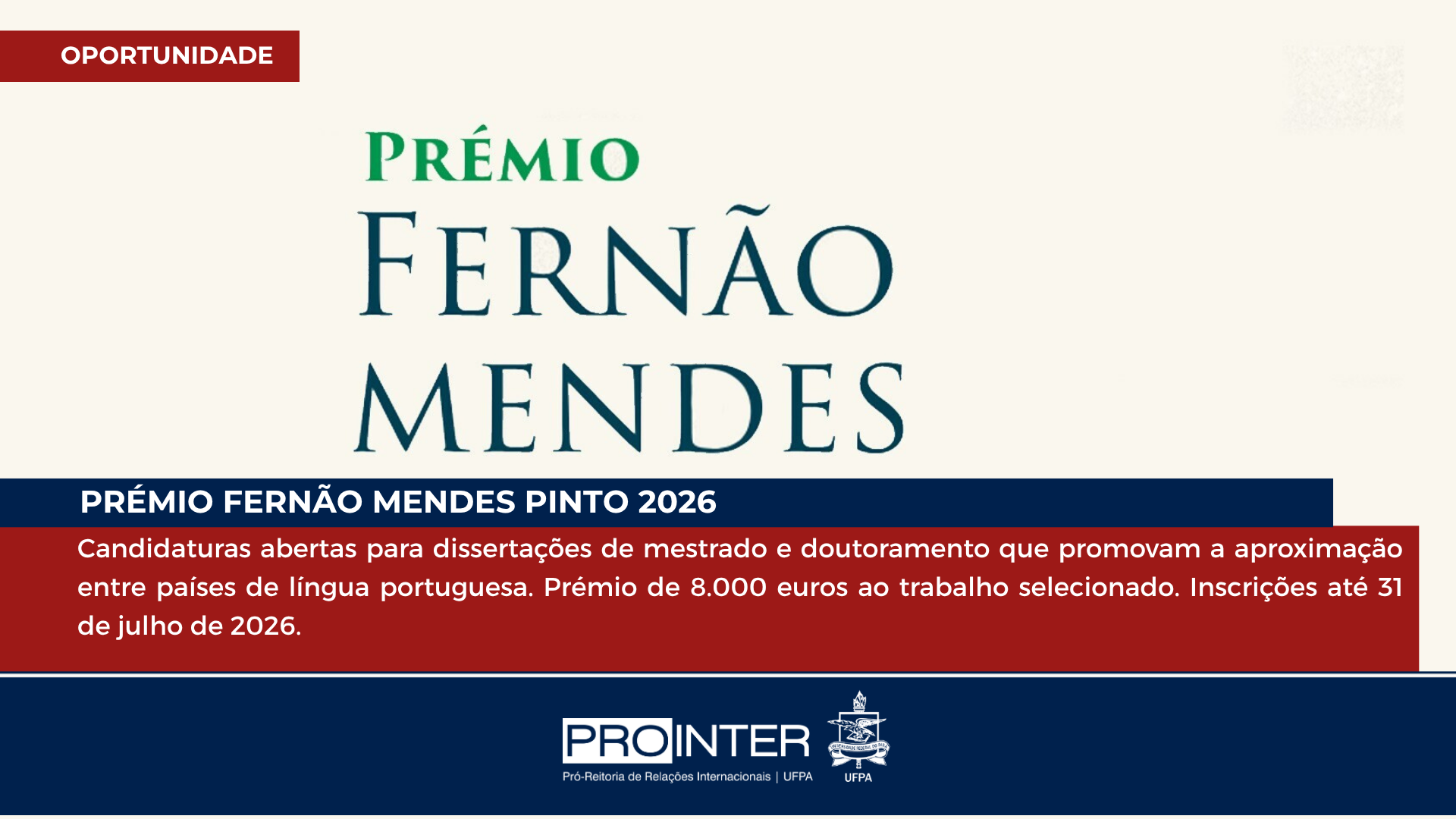 Prémio Fernão Mendes Pinto 2026 recebe candidaturas até 31 de julho