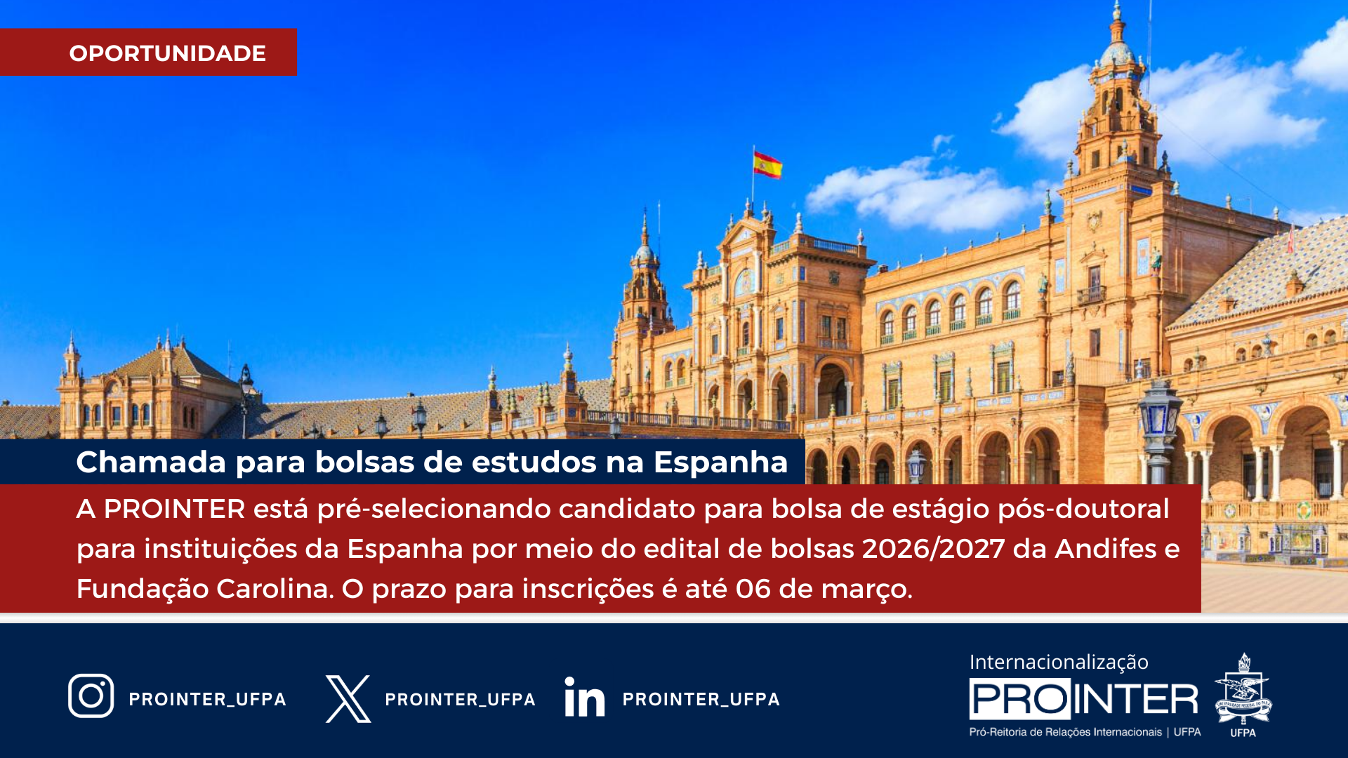 Prointer/UFPA seleciona candidato para estágio pós-doutoral na Espanha